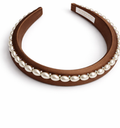 Brown 100% silk padded headband with pearl edging and crystal accents for girls