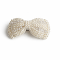 Ivory pearl double heart barrette hair clip with crystal accents for girls