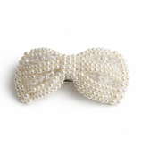 Ivory pearl double heart barrette hair clip with crystal accents for girls