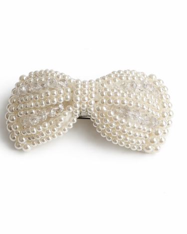 Ivory pearl double heart barrette hair clip with crystal accents for girls