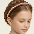 Brown 100% silk padded headband with pearl edging and crystal accents for girls