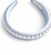 Blue 100% silk padded headband with pearl edging and crystal accents for girls