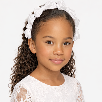White satin knot headband for girls with sculpted knot detailing