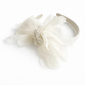 Ivory satin headband with layered organza petals and crystal centre detail for girls aged 2 to 12 years