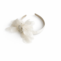 Ivory satin headband with layered organza petals and crystal centre detail for girls aged 2 to 12 years