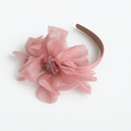 Blush Pink satin headband with layered organza petals and crystal centre detail for girls aged 2 to 12 years