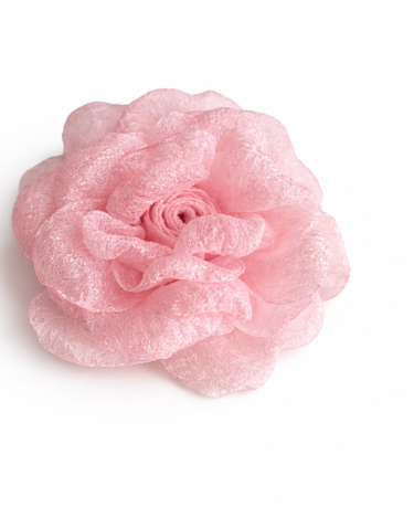 Pink textured rose hair clip for girls with layered sculpted petals
