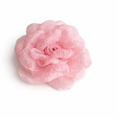 Pink textured rose hair clip for girls with layered sculpted petals
