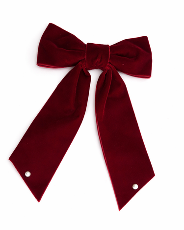 Luxury crimson velvet bow hair clip with pearl accents for girls