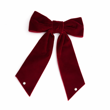 Luxury crimson velvet bow hair clip with pearl accents for girls