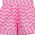 Girls high-waisted pink zigzag cotton shorts with turn-up cuffs and crystal button – Strawberry Pop Shorts for ages 1–14.