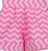 Girls high-waisted pink zigzag cotton shorts with turn-up cuffs and crystal button – Strawberry Pop Shorts for ages 1–14.