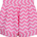Girls high-waisted pink zigzag cotton shorts with turn-up cuffs and crystal button – Strawberry Pop Shorts for ages 1–14.