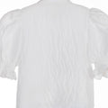 White crinkle taffeta puff sleeve blouse with pearl buttons and waist tie – Pearl Tie-Front Blouse for girls ages 1–14.