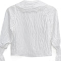 White crinkle blouse for girls with oversized lace-trimmed collar and shirred bell sleeves – Eloise Blouse ages 1–14.