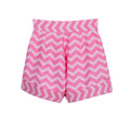 Girls high-waisted pink zigzag cotton shorts with turn-up cuffs and crystal button – Strawberry Pop Shorts for ages 1–14.