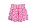 Girls high-waisted pink zigzag cotton shorts with turn-up cuffs and crystal button – Strawberry Pop Shorts for ages 1–14.