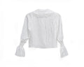 White crinkle blouse for girls with oversized lace-trimmed collar and shirred bell sleeves – Eloise Blouse ages 1–14.