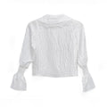 White crinkle blouse for girls with oversized lace-trimmed collar and shirred bell sleeves – Eloise Blouse ages 1–14.