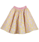 Girls yellow and pink floral brocade full flared skirt with glitter waistband – Buttercup Skirt