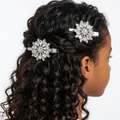 Silver crystal flower hair clip with layered faceted clear crystals for girls
