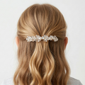 White crystal hair clip with slim gold barrette finish for girls
