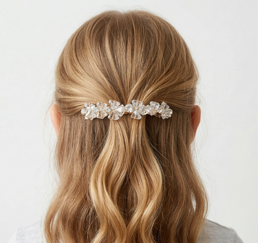 White crystal hair clip with slim gold barrette finish for girls

