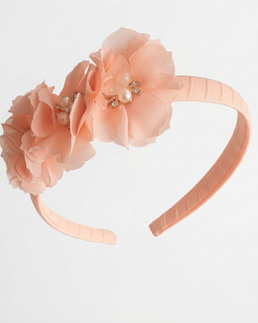 Peach floral headband with pearl and crystal centre detailing for girls