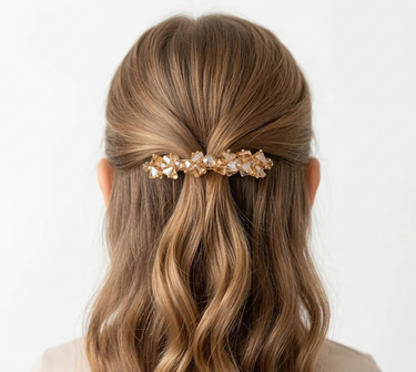 Gold crystal hair clip with slim gold barrette finish for girls