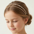 Gold double row crystal slim headband for girls with oval and fine crystal detailing
