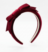 Burgundy velvet bow headband for girls with padded structured band