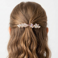 Pink crystal hair clip with slim gold barrette finish for girls