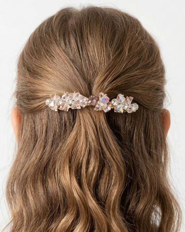 Pink crystal hair clip with slim gold barrette finish for girls