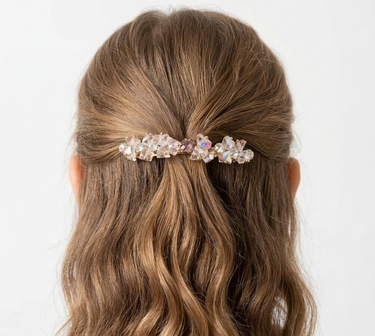 Pink crystal hair clip with slim gold barrette finish for girls