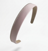 Pink silk slim headband with delicate ivory pearl edge detailing for girls
