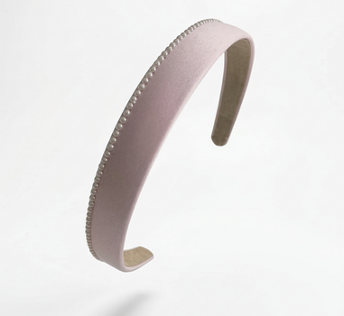 Pink silk slim headband with delicate ivory pearl edge detailing for girls
