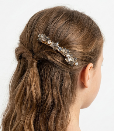Silver crystal hair clip with slim gold barrette finish for girls
