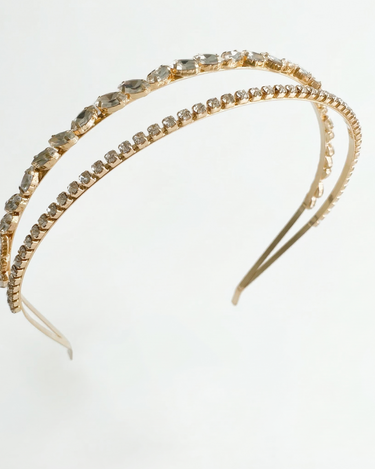 Gold double row crystal slim headband for girls with oval and fine crystal detailing
