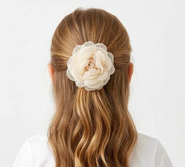 Ivory textured rose hair clip for girls with layered sculpted petals
