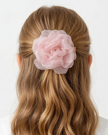 Pink textured rose hair clip for girls with layered sculpted petals
