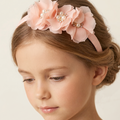 Peach floral headband with pearl and crystal centre detailing for girls