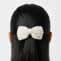 Ivory pearl double heart barrette hair clip with crystal accents for girls