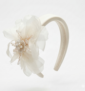 Ivory padded floral headband with pearl and crystal centre detailing for girls