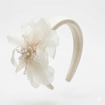 Ivory padded floral headband with pearl and crystal centre detailing for girls