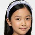 Powder blue satin padded headband with iridescent pearl embellishments for girls
