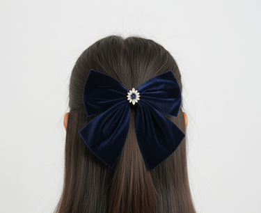 Navy Starburst Velvet Bow Clip