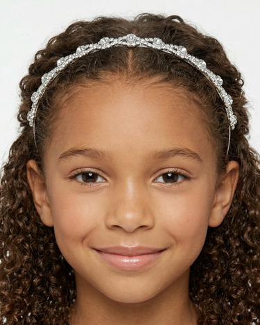 Silver slim headband with clear crystal vine detailing for girls