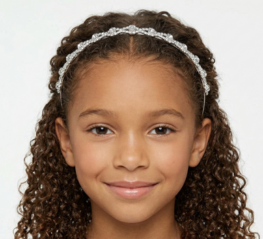 Silver slim headband with clear crystal vine detailing for girls