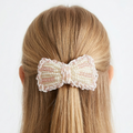 Ivory pearl and blush crystal embellished bow barrette hair clip for girls
