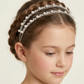 Silver slim headband with clear crystals and pearl drop detailing for girls